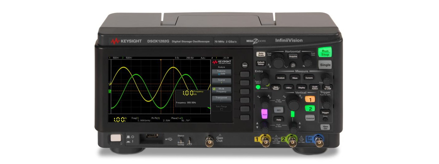 DSOX1202G 示波器：70/100/200 MHz，2 个模拟通道，内置波形发生器